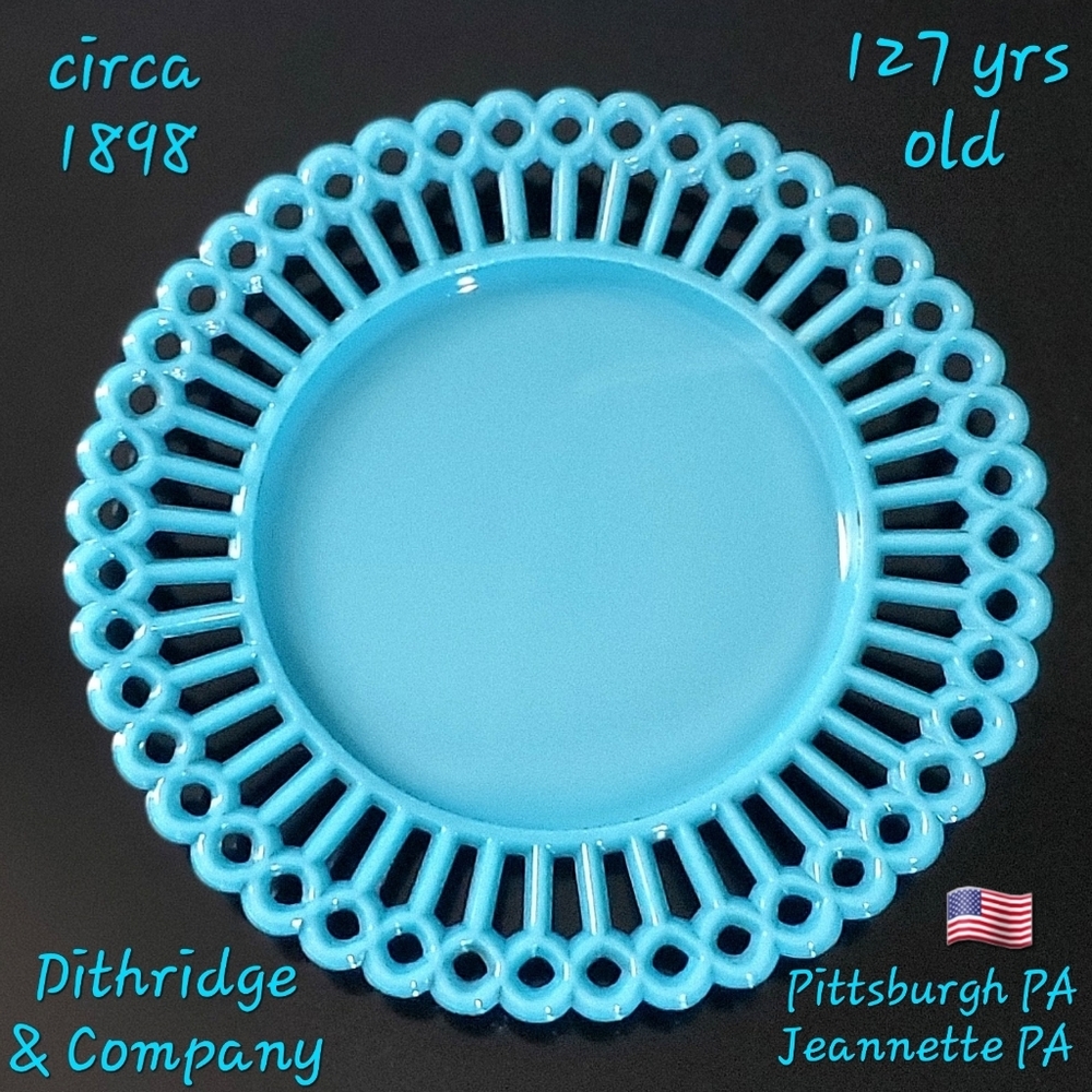 1898 RARE Dithridge & Company "Peg Border" 9 1/4" Blue Milk Glass Antique Plate